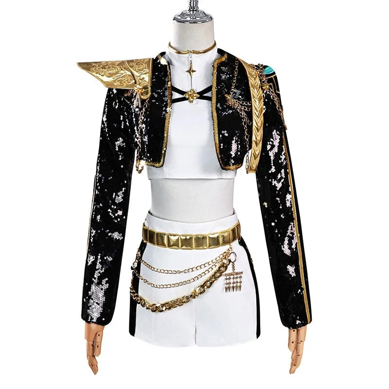 KPop Demon Hunters Huntrix Rumi Black Golden Costume Set Cosplay Halloween, For Kids Girls, (Ship From USA Today)