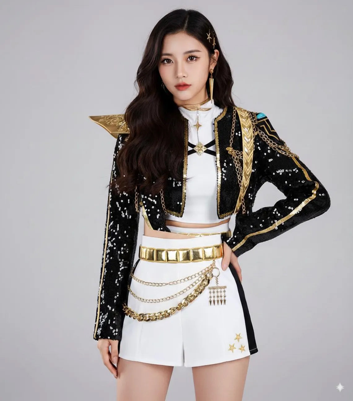 KPop Demon Hunters Huntrix Rumi Black Golden Costume Set Cosplay Halloween, For Kids Girls, (Ship From USA Today)